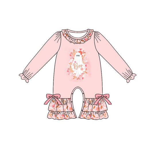 Preorder (moq 5)Baby Girls Ghosts BOO Flowers Ruffle Pant Halloween Rompers