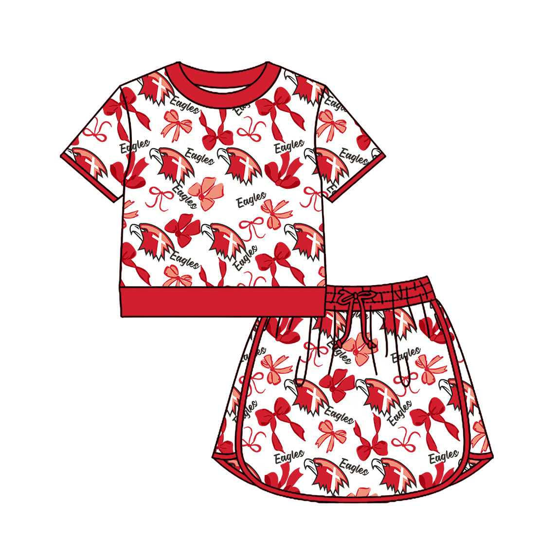 Preorder (moq 5)Baby Girls Bows Eagles Top Skirt Short Team Clothes Set