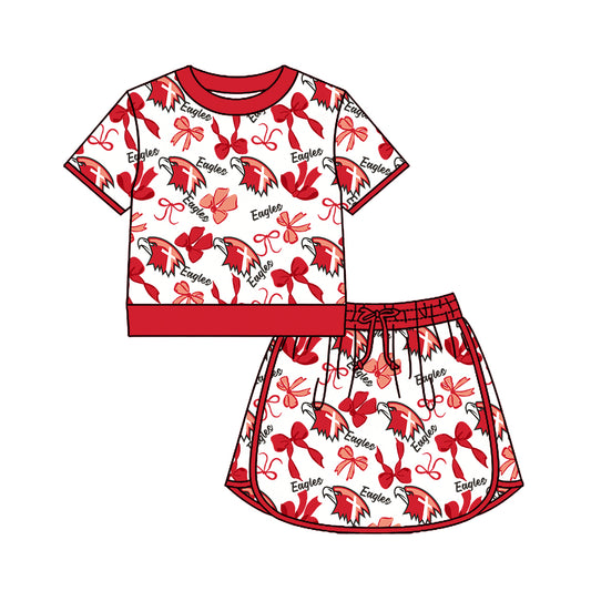 Preorder (moq 5)Baby Girls Bows Eagles Top Skirt Short Team Clothes Set