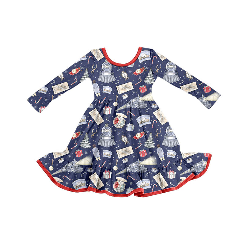 Preorder (moq 5)Baby Girls Gifts Candy Cane Christmas Ruffle Knee Length Dresses