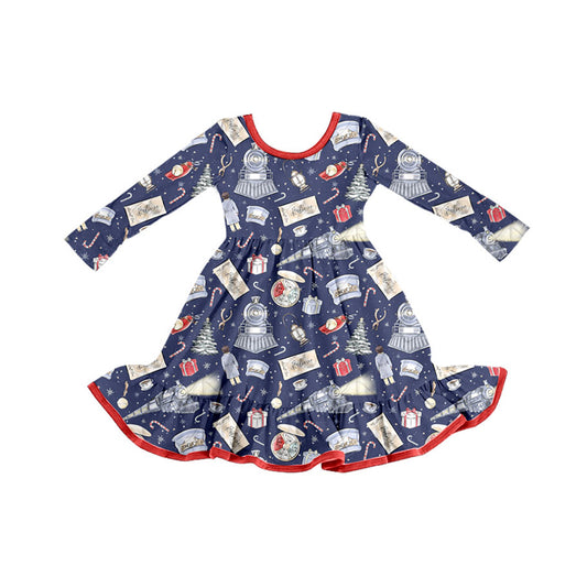 Preorder (moq 5)Baby Girls Gifts Candy Cane Christmas Ruffle Knee Length Dresses