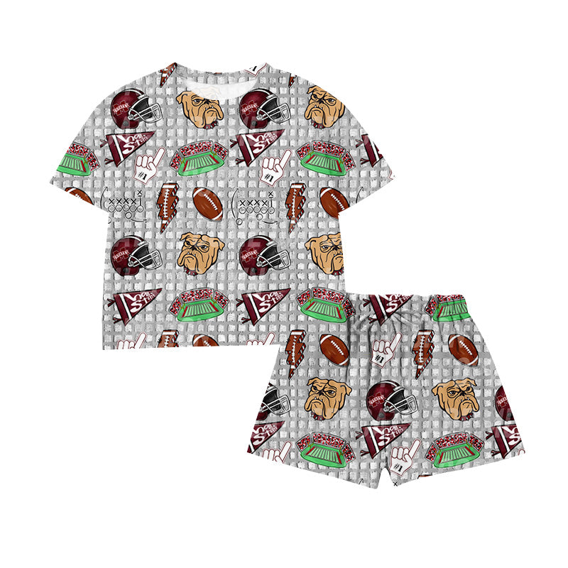 Preorder moq 5 Baby Girls Footballs Tigers Top Short Team Waffle Clothes Set
