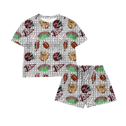Preorder moq 5 Baby Girls Footballs Tigers Top Short Team Waffle Clothes Set