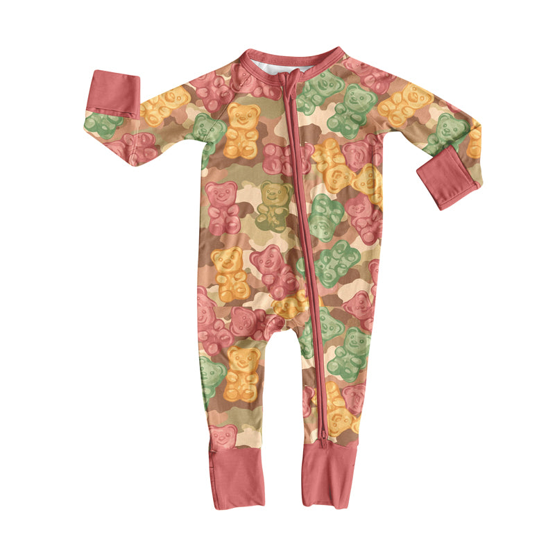 preorder(moq 5)Baby Infant Boys Long Sleeves Camo Print Bear Candy Zipper Rompers