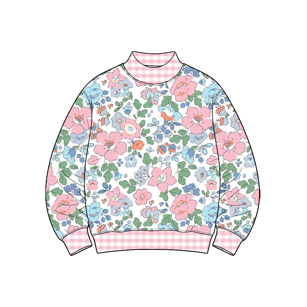 Preorder(moq 5) Girls Long Sleeve Mock Neck Top Floral Printed Kids clothing