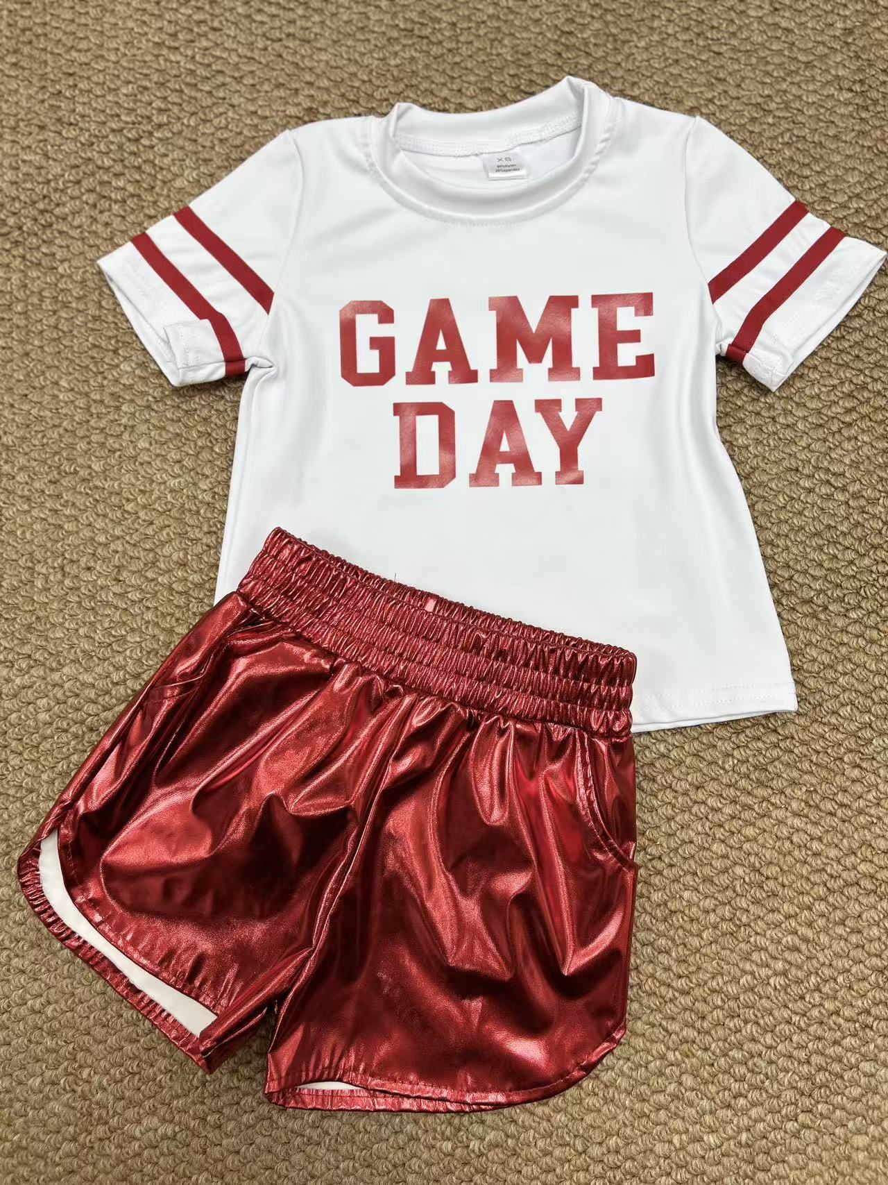 Baby Girls Vinyl Red Game Day Top Leather Shorts Team Active Set