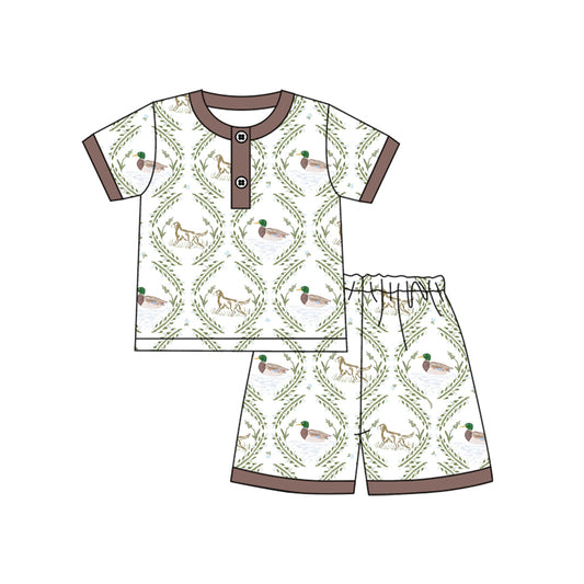 Preorder (moq 5)Baby Boys Short Sleeves Button Dogs Ducks Top Short Pajamas Set