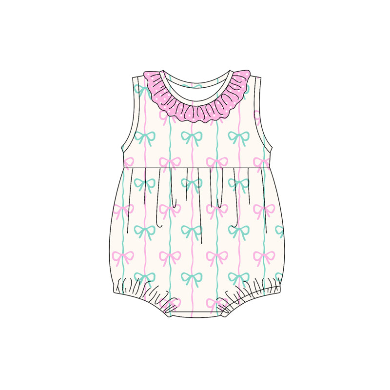 Preorder(moq 5)Baby Infant Girls Sleeveless Bows Stripe Summer Rompers