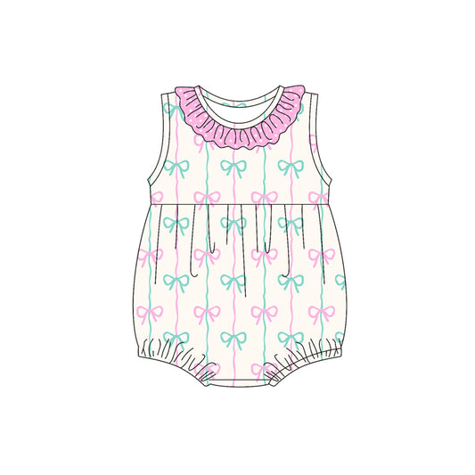 Preorder(moq 5)Baby Infant Girls Sleeveless Bows Stripe Summer Rompers