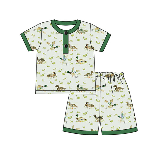 Preorder (moq 5)Baby Boys Green Mallard Ducks Summer Shirt Top Shorts Pajamas Clothes Sets