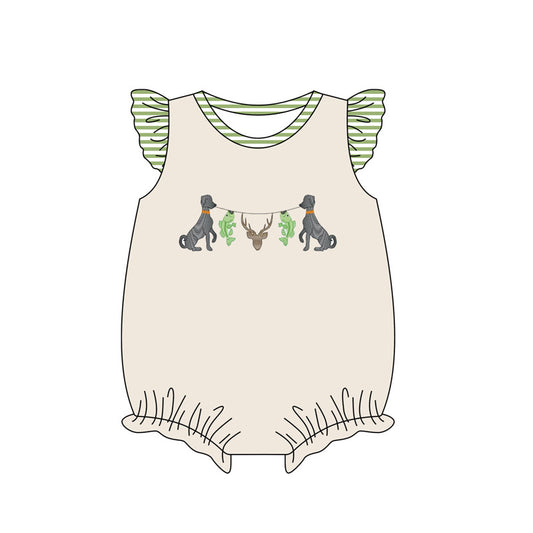 Preorder(moq 5)Baby Infant Girls Dog Fishing Deers Flutter Sleeve Rompers