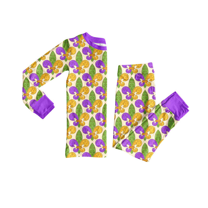 Preorder (moq 5)Baby Boys Purple Yellow Green Anchors Top Pants Mardigras Pajamas Sets