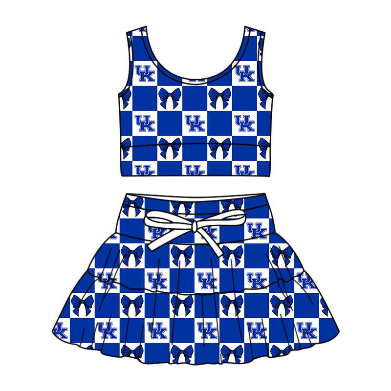 Preorder (moq 5)Baby Girls UK Bows Checked Vests Top Skirt Shorts Team Clothes Sets