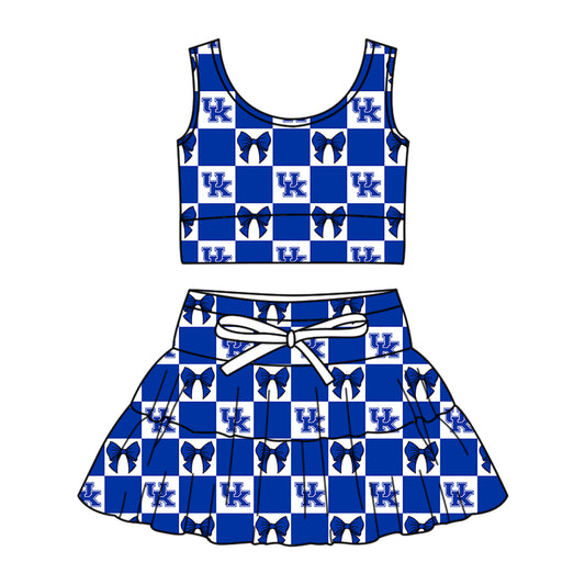 Preorder (moq 5)Baby Girls UK Bows Checked Vests Top Skirt Shorts Team Clothes Sets