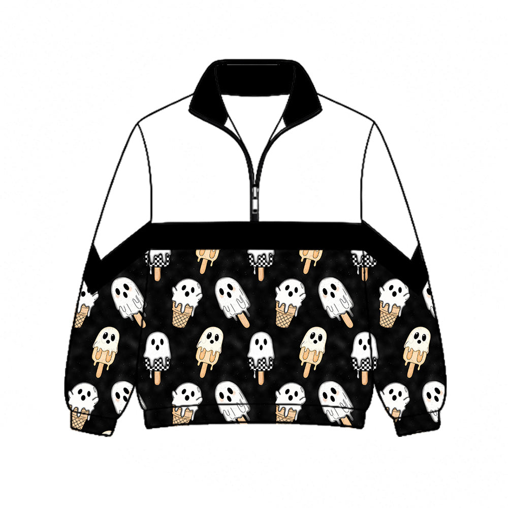 Preorder (moq 5)Baby Girls Ghosts Ice Creams Halloween Zip Pullovers Top