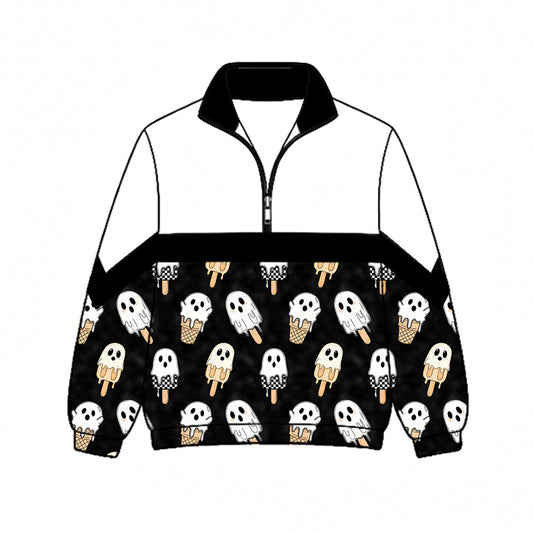 Preorder (moq 5)Baby Girls Ghosts Ice Creams Halloween Zip Pullovers Top