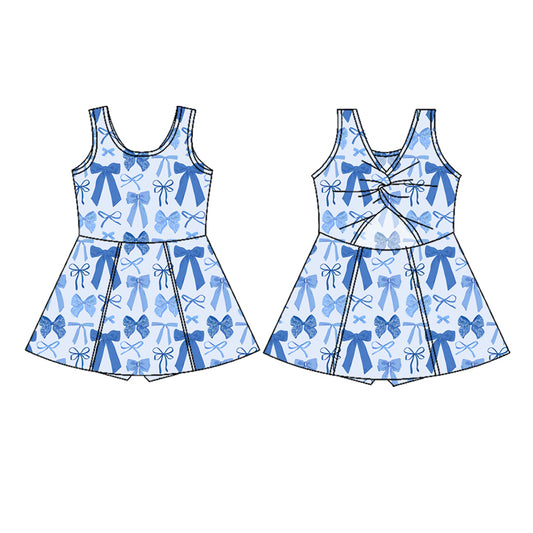 Preorder (moq 5)Baby Girls Blue Sleeveless Bows Shorts Knee Length Dresses