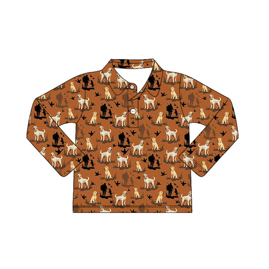Preorder (moq 5)Baby Boys Long Sleeve Dogs Ducks Hunting Button Polo Shirts Top