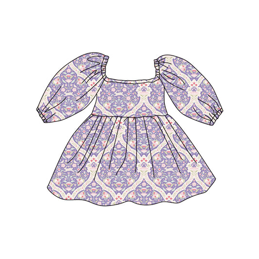 Preorder (moq 5)Baby Girls Pink Rabbits Floral Easter Ruffle Knee Length Dresses