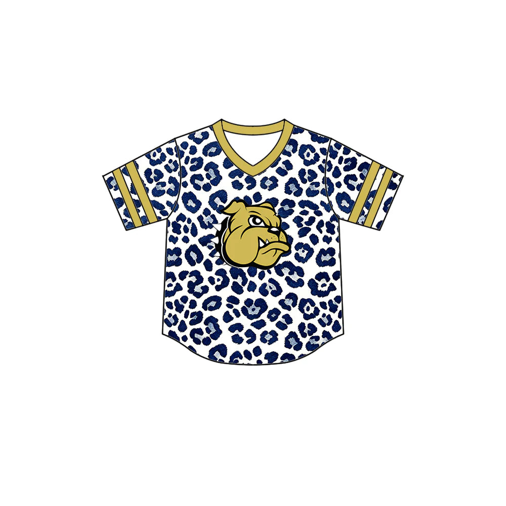 Preorder (moq 5)Baby Boys Short Sleeve Blue Leopard Bulldogs Team T-shirts Top