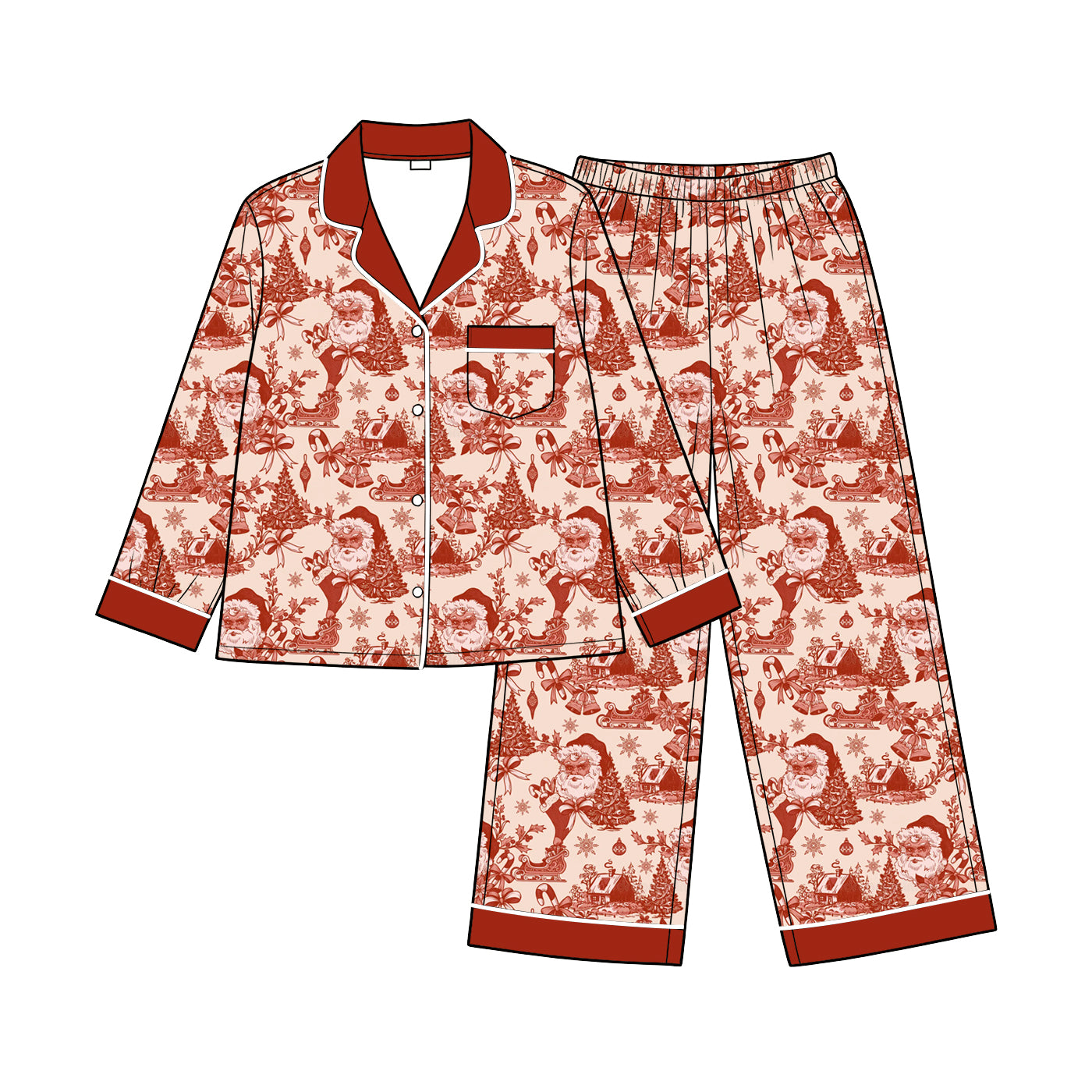 Preorder(moq 5) Women Christmas Pajama Set 2-Piece V-Neck Elastic Waist Breathable Casual  Full-Length