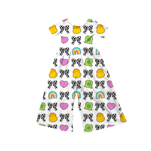 Preorder(moq 8)Baby Girls Short Sleeve Hearts Bows Hats St Patrick Pants Jumpsuits