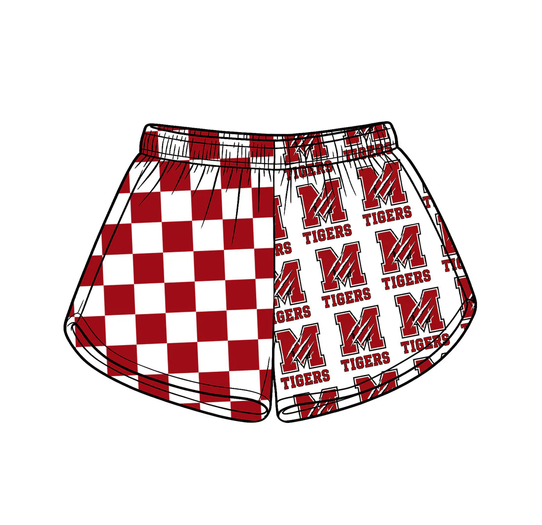 Preorder (moq 5)Baby Girls Red Checked M Tigers Team Shorts Bottom