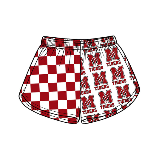 Preorder (moq 5)Baby Girls Red Checked M Tigers Team Shorts Bottom