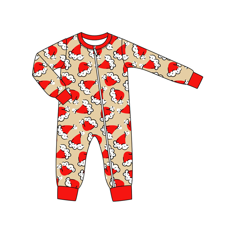 Preorder moq 5 Baby Infant Boys Long Sleeves Red Christmas Hats Plaid Zipper Rompers