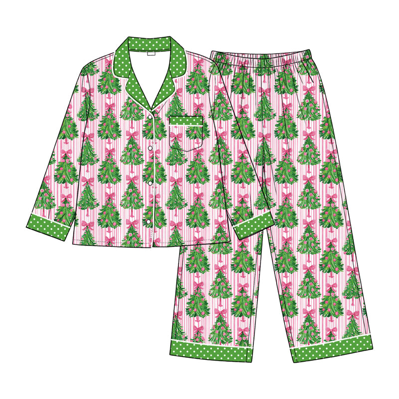 Preorder(moq 5) Women Christmas Pajamas Set Long Sleeve Button Down Collared Xmas Set