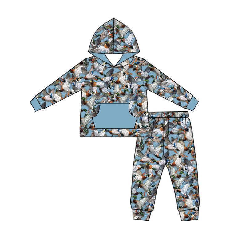 Preorder (moq 5)Baby Boys Ducks Pocket Hoodies Top Jogger Pants Hunting Clothes Set
