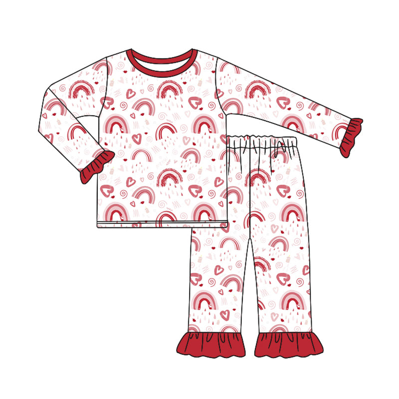 Baby Girls Valentines Rainbow Hearts Shirt Top Pants Pajamas Sets preorder(MOQ 5)