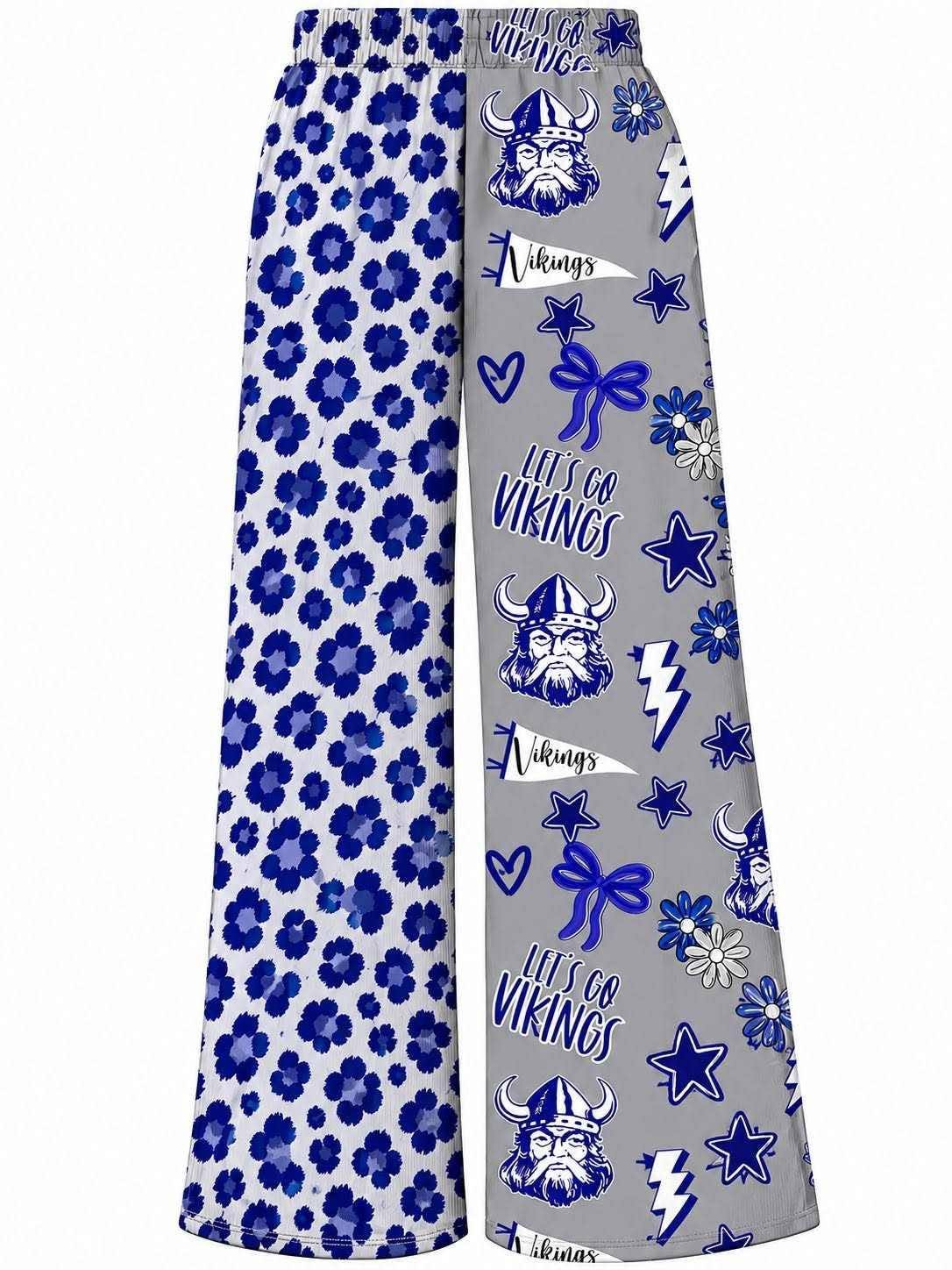 Preorder (moq 5)Baby Girls Blue Leopard Vikings Cheer Team Flare Pants Bottom