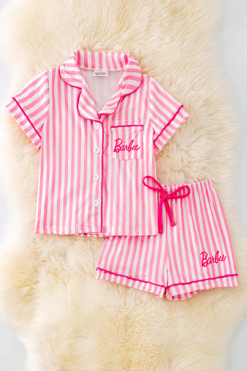 Baby Girls Doll Pocket Buttons Shirt Shorts Pajamas Clothing Sets Preorder(moq 5)