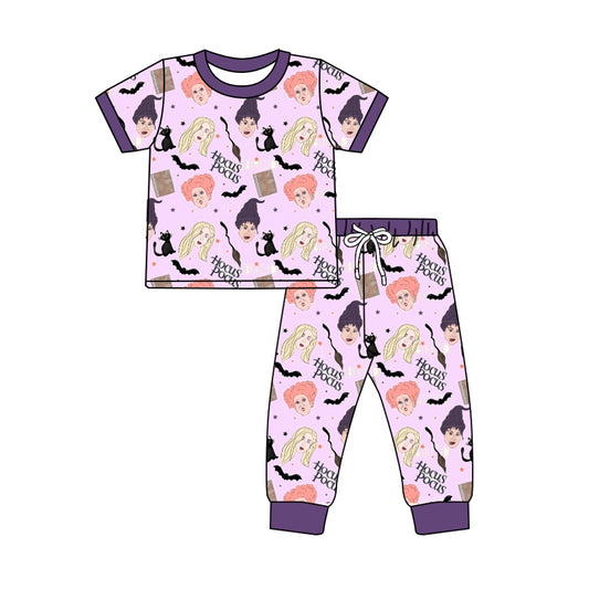 Baby Girls Halloween Witches Lavender Shirt Pants Pajamas Clothes Sets Preorder(moq 5)