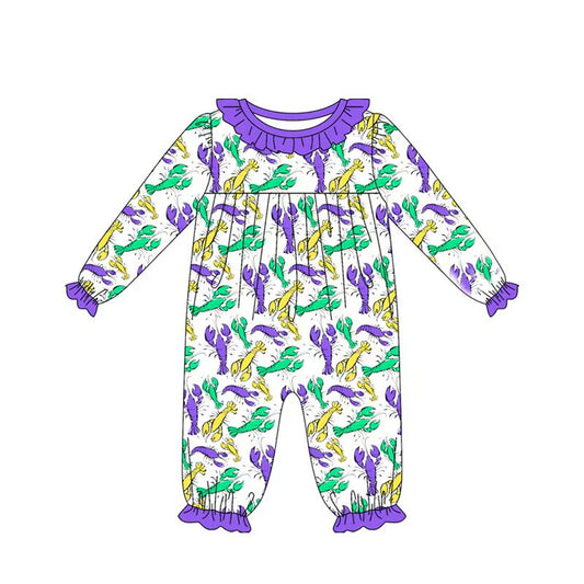Preorder(moq 8)Baby Girls Mardigras Crayfishes Ruffle Collar Footie Rompers