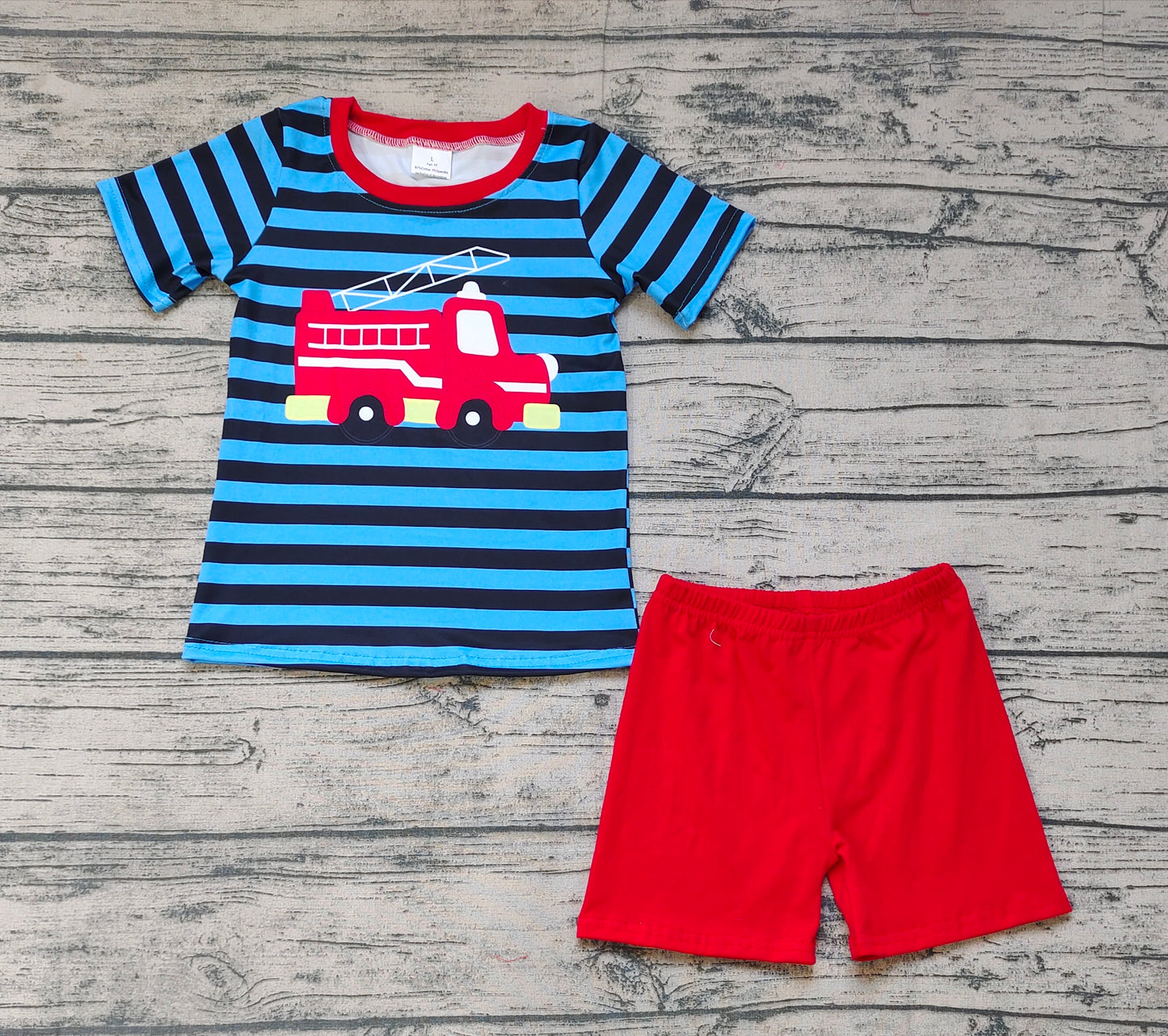 Baby Boys Short Sleeve Firetruck Shirts Shorts Clothes Sets