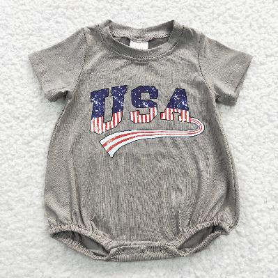 Baby Kids USA 4th of July Grey Sibling Rompers Shorts Sets