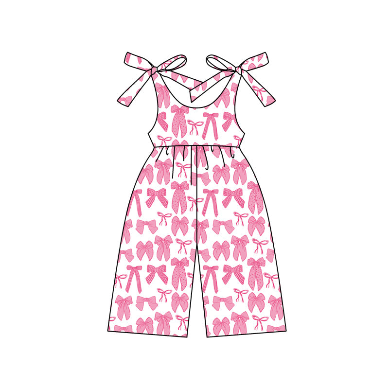 Preorder (moq 5)Baby Girls Pink Bows Straps Summer Jumpsuits