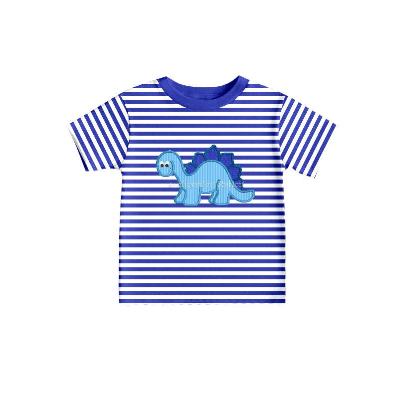 Baby Boys Blue Stripes Dinosaurs Short Sleeve Tee Shirts Tops preorder(moq 5)