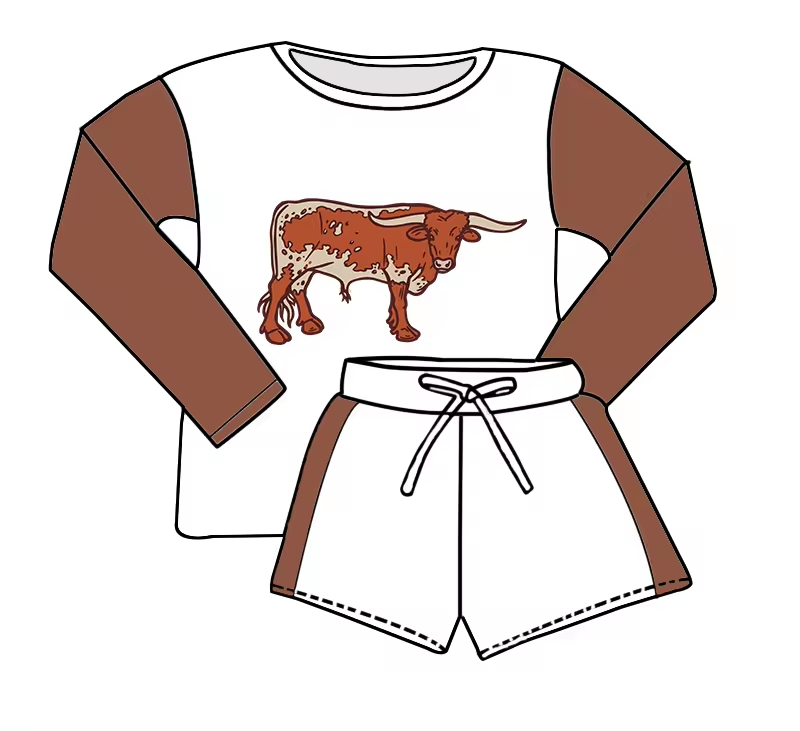Baby Girls Cow Shirt Top Shorts Clothes Sets Preorder(moq 5)
