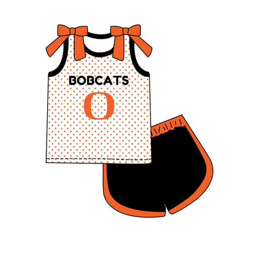 Preorder (moq 5)Baby Girls Bows Bobcats O Polka Dots Top Short Team Clothes Set