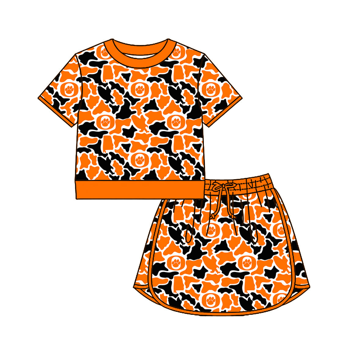 Preorder (moq 5)Baby Girls Colorful Camo Shirt Top Skirt Short Team Clothes Set
