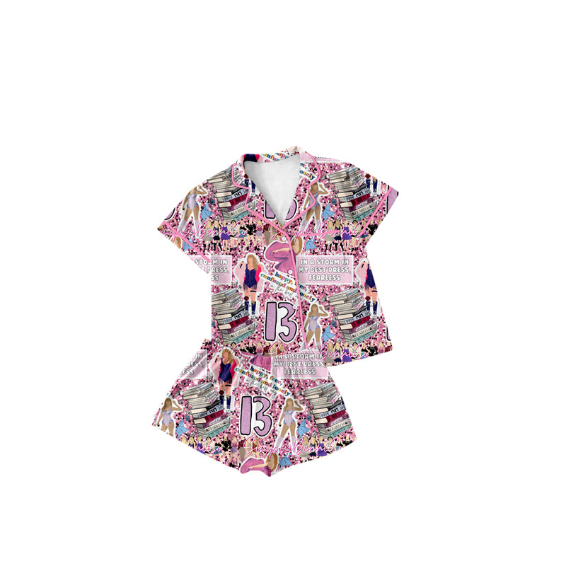 Preorder (moq 5)Baby Girls Singer Pink Buttons Top Shorts Pajamas Clothes Sets