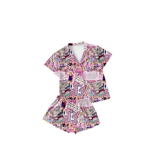 Preorder (moq 5)Baby Girls Singer Pink Buttons Top Shorts Pajamas Clothes Sets