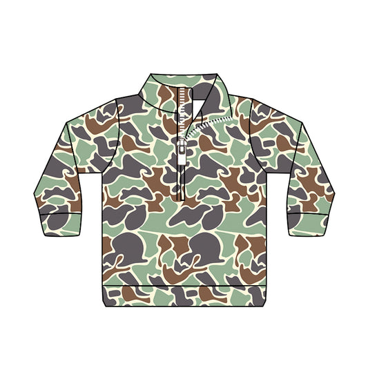 Baby Boys Camo Green Zip Long Sleeve Pullovers Tops preorder(MOQ 5)