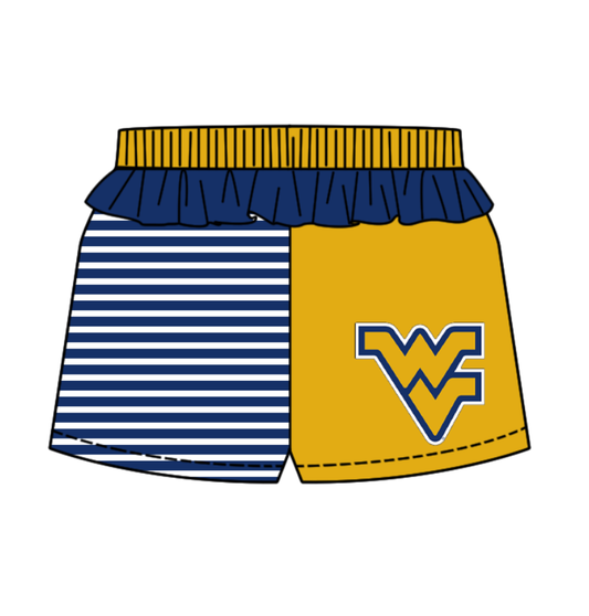 Preorder (moq 5)Baby Girls Blue Stripe WV Team Ruffle Shorts Bottom