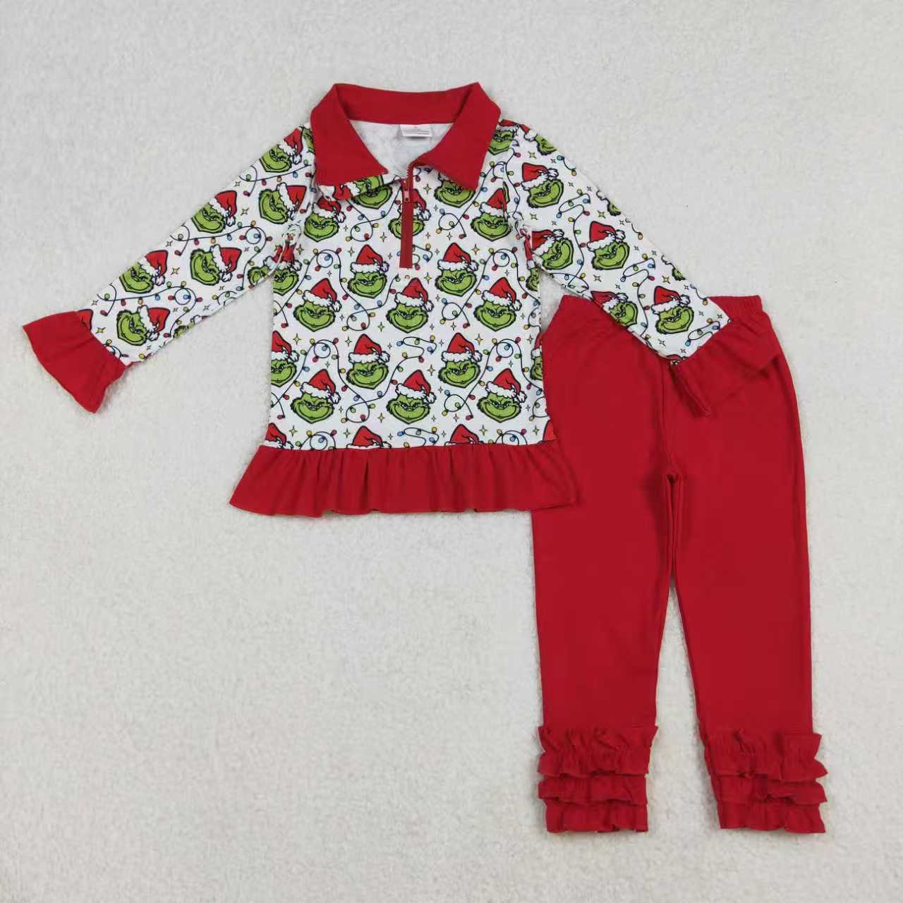 Sibling Baby Boys Green Faces Lights Christmas Pajamas Sets Zipper Footie Rompers Blankets