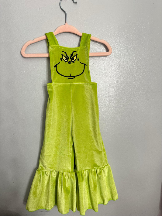 Baby Girls Christmas Green Frog Velvet Jumpsuits