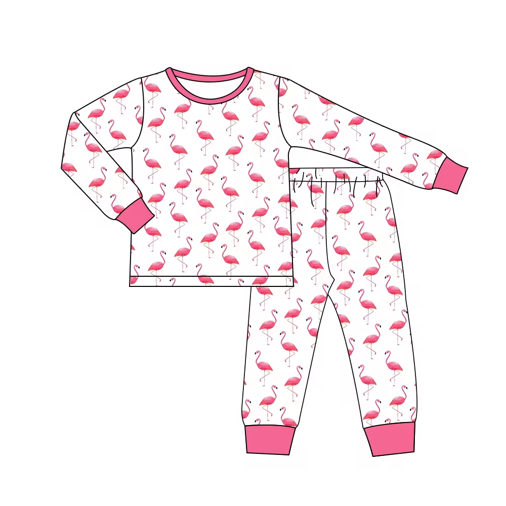 Baby Girls Flamingo Fall Tee Top Pants Pajamas Outfits Preorder(moq 5)